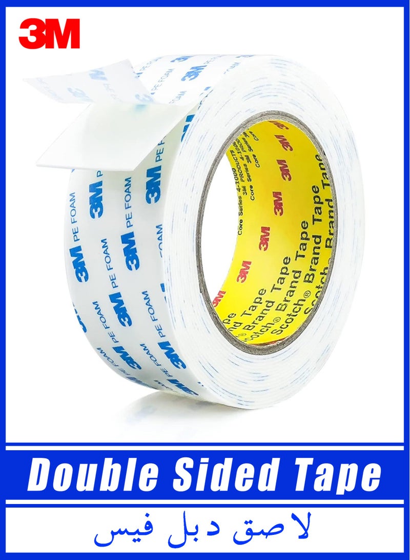 ثري ام شريط لاصق مزدوج الجوانب 4 سم * 3 م، شريط تثبيت شديد التحمل، شرائط من فوم البولي ايثيلين قابلة للازالة، شريط لاصق قوي مقاوم للماء ولا يسبب تلف للطلاء والحائط والصور والملصقات المعلقة - Image 1